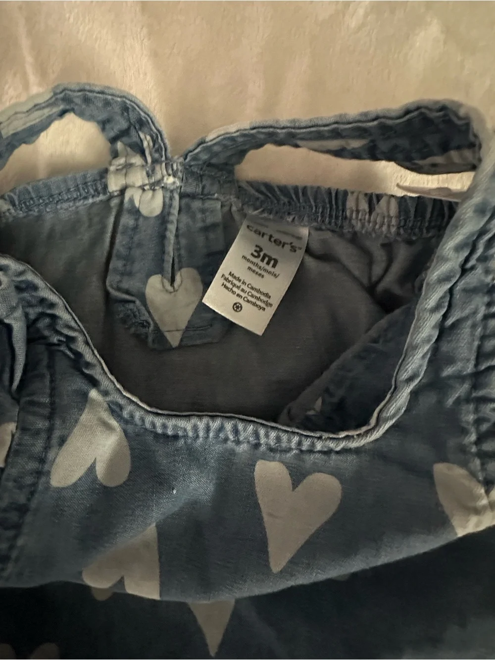 Carter's Blue Heart Print Romper with Ruffle Straps